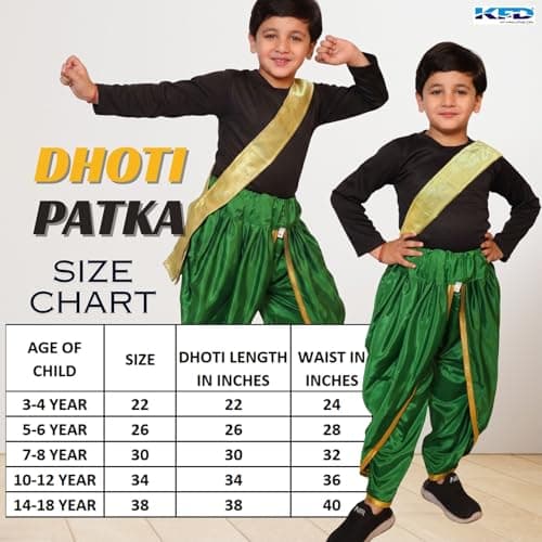 Kaku Fancy Dresses Green Dhoti & Golden Patka For Kids, Dhoti For Boys & Girls (Only Dhoti & Golden Patka), 14-17 Years 4
