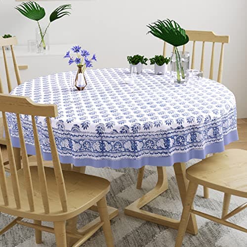 BLOCKS OF INDIA Cotton Hand Block Printed 72 Inch Round Table Cloth (Design 2),Multicolor 2