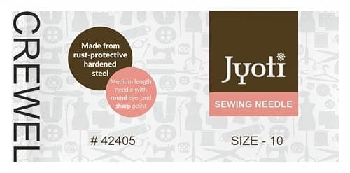 Jyoti Crewel Hand Sewing Needles, Medium-Length with Sharp Point and an Elongated Eye, Rust-Protective, Cloth Stitching Thread Steel, Used for Hand Embroidery Using Floss # 42405 (Size - 10)- 200 Pcs