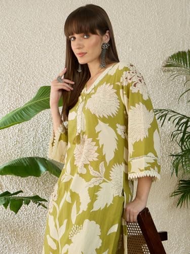 INDO ERA Women Green Pure Cotton Co-Ord Set | Kurta Pant Set for Casual Wear,IESTR12162M | Co Ord Set For Women Stylish | 3