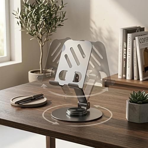 Metal Mobile Phone Stand for Desk | Adjustable 360 Degree Rotating Foldable Holder for iPhone Android Smartphones | Anti Slip Stand for Video Calls Office Work 3