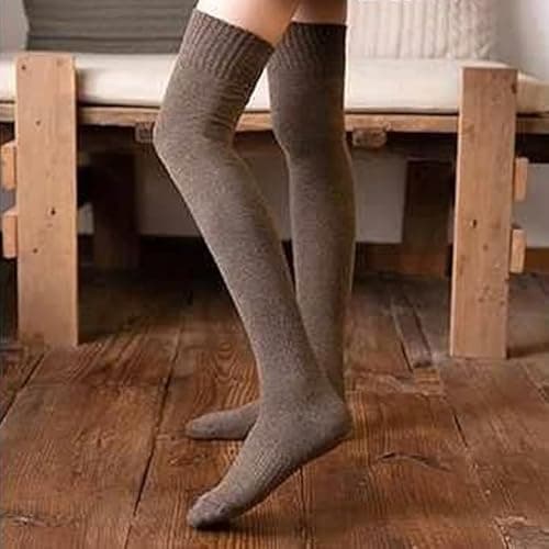 AVNISH Wool Warm Thigh High Socks Extra Long Cotton for Women, Boot Cuffs Knee Cap Stocking Soft Compression Leg Thermal Thick Woolen Sock, Winter Wear Fluffy Over Knee Fuzzy Warmer Socks (Dark Brown) 5