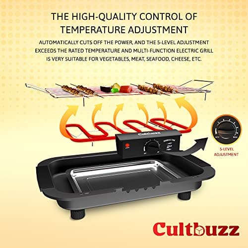 Cultbuzz 2000W Electric Barbecue Grill, Smokeless Portable Indoor Outdoor BBQ Grill with Adjustable Temperature Control and Removable Water Drip Tray 3
