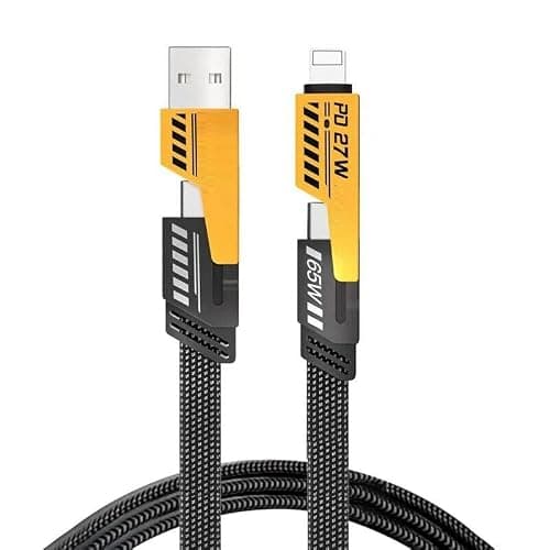 Punnkk 4 in 1 Metal Flat Braided Indestructible Cable 1m 65W/ PD 27W Compatible with lightning to type C, type C to C, i to type A compatible for iPhones, iPads, Macbooks, Type C Laptops