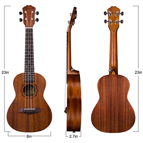 Juarez JRZ23UK/NA 23" Concert Size Ukulele Kit, AQUILA Strings, Sapele Body, Rosewood Fingerboard, Matte Finish, with Bag and Picks, Natural Brown 3
