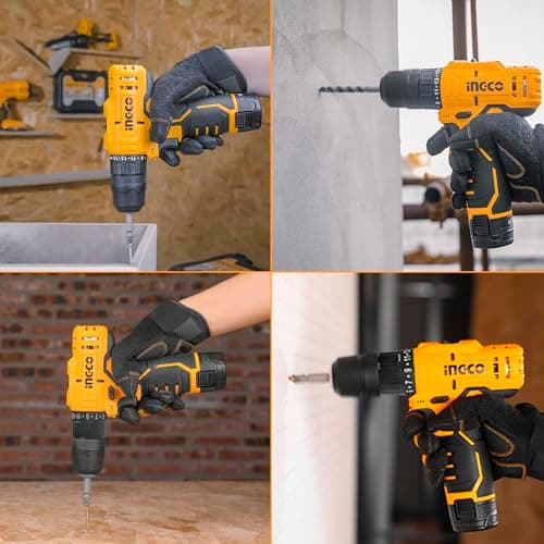 INGCO Drill Machine for home use, 12V Drilling Machine, Cordless Drill With 2 PCS Batteries and charger, Yellow 4