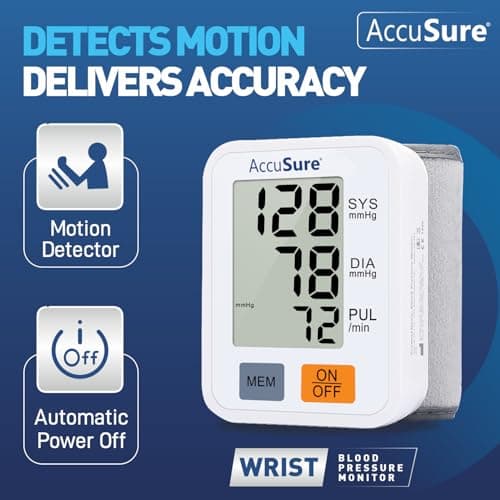 AccuSure Automatic Digital Wrist Blood Pressure Monitor | Smart BP Check Machine for Hypertension & Heart Health Monitoring | Portable BP Apparatus for Home & Travel Use | Easy One-Touch Operation wit 5