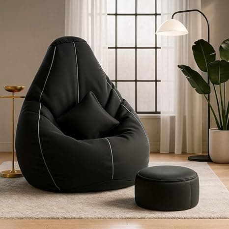 Biggie Bean Bag Chair with Beans Filled 6XL The Evergreen Classics Bean Bag-with 3D Highlights-Styled for Elegance with Free Cushion & Footrest (Matching Color : 3D Piping Black Light-Grey)