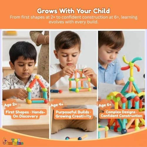 Toy Imagine Magnetic Building Blocks for Kids | Construction STEM Building Toys for Kids 2–5 Years | Safe Magnetic Blocks for Toddlers, Boys & Girls | Educational Blocks & Magnet Toys (36pcs) 4