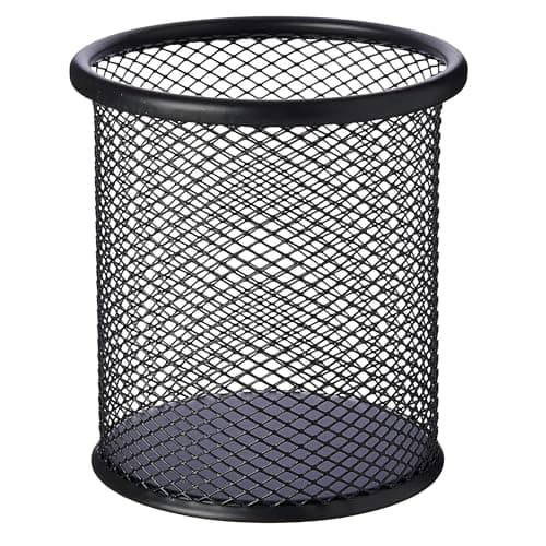 GLUN® Cylendrical Black Mesh Metal Desk Pen, Pencil and Other Stationery Organiser Holder, Use at Office, School and Home Pack of 1