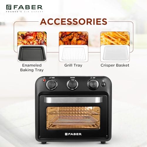 Faber 20 liter 1500 Watts Air Fryer Oven|Fry, Bake, Roast, Toast, Defrost, Grill, Reheat & Broil|85% Less Oil|Temperature & Timer Control, Preset Cooking Options, Convection Function, Auto-Off|(Black) 6