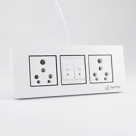 Electric Extension Board with Red Light Indicator Switches – 16A/20A + 16A/20A, Heavy Duty Power Strip, 2 Universal Chinese Clay Sockets, 2 Switches,2200W, 240V (White) (1616/15m)