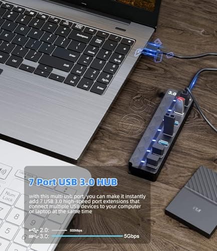 ZORBES® USB Hub 3.0 for PC Multiport Adapter with 7 USB Ports High Speed 3.0 Hub for Laptop with Individual Switch Control Extender Multi Port MacBook,Mac Pro 2
