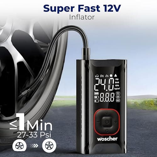 Woscher AirGo 2-in-1 Tyre Inflator for Car and Bike, Air Pump for Car Tyre, 150 PSI Wired & Wireless (4000mAh or 12V DC), Car Inflator | Tyre Inflator Kit | Cycle Pump for Bicycle 5