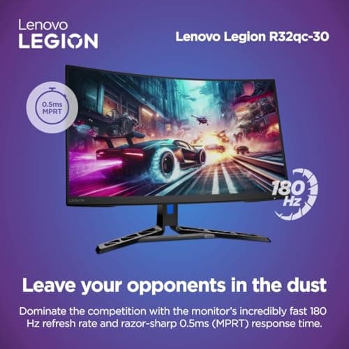 Lenovo Legion-R32qc-30 | 32" (81.2cm) QHD 180Hz Curved Gaming Monitor | 0.5ms, AMD FreeSync, 99% sRGB, 3Wx2Speaker, 2xHDMI 2.1 TMDS, 1xDP 1.4| Tilt, Swivel, Pivot, Height Adjust | Black | 67C8GAC1IN 4