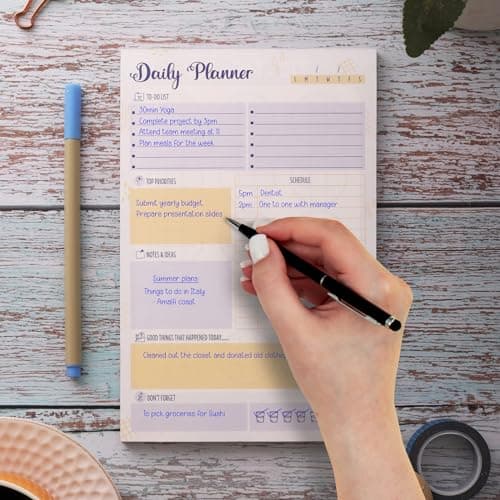 Doodle To Do List Notepad | Undated Daily Planner Pad with 50 Tear-Off Sheets | Hourly Schedule + Task Checklist | A5 Size | 90 GSM Paper | Office, Home & School Organizer