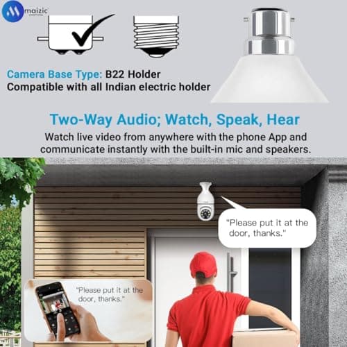 Maizic Smarthome 3 MP WiFi Camera Outdoor/Indoor with bidirectional Voice, Intelligent Alarm, Smart surviellance, Motion and Human Detection (Bulb Camera) (Indian Holder Competiable) (3mp) 2