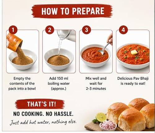 Raeat Instant Pav Bhaji – Ready to Eat Meal | Just Add Hot Water | Street Style Pav Bhaji | No Preservatives | Quick Veg Meal | Travel Friendly (Serves 2) 3