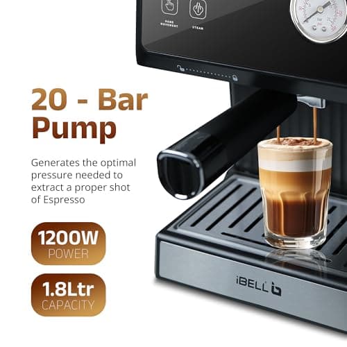 IBELL Espresso Coffee Machine for Home,20 Bar Pressure Pump,Touch Controls,Milk Frother Steam Wand,Temperature Control System, Espresso,Cappuccino, Americano & Latte Maker,1200W, 2-Year Warranty 5
