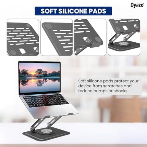 Dyazo 360° Rotating Laptop Stand | Multi Angle & Height Adjustable Tabletop Riser | Foldable Metal Holder with Anti-Slip Pads | Compatible for MacBook Air/Pro, Dell, HP, Lenovo & More (Space Grey) 4