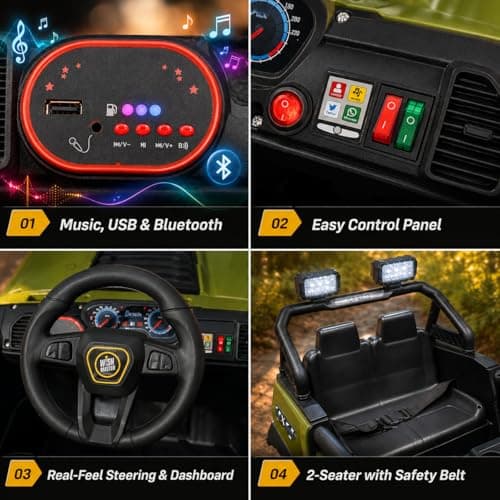 Wishmaster Driving 4 Motors with Bluetooth EV Jeeps for Kids 1, 2, 3, 4, 5, 6 Years | Remote + Steering + Mobile App Control | Ride on Car | Birthday Gift (Black) 5