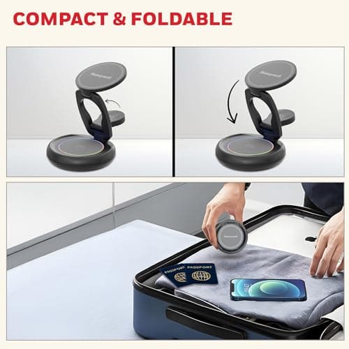 Honeywell Zest Wireless Trio 3-in-1 Platinum Series Foldable 23W Magnetic Wireless Fast Charger with Type-C Input, QC 3.0, Ultra-Fast Charging for iPhone 12 and Above, Apple Watches & AirPods 5