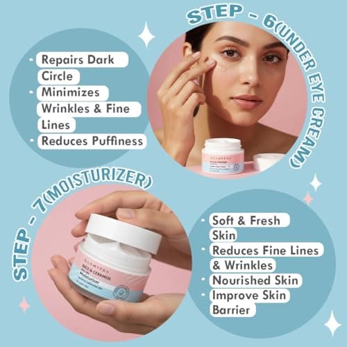 Glamveda Korean Rice & Ceramide 9 Step Skincare Routine For Women & Men | Face wash, Peel Off Mask, Toner, Serum, Under eye Cream, Moisturizer, Sunscreen, Body Lotion & Soap | Skin Brightening 5