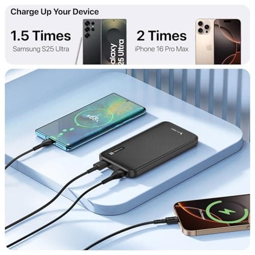 10000mAh Power Bank Portable Slim Design with Dual USB Output Type-C Micro (Input & Output) Lithium Polymer Battery Compatible with iPhone, Samsung, OnePlus & All Smartphones- Black 5