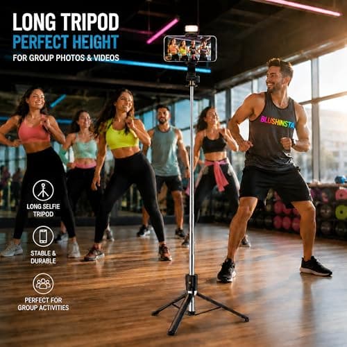 Blushinsta Selfie Stick Tripod with Light 67 inch /170cm Tripod for Mobile Phone Multi Functional Bluetooth Long Selfie Stick for Travel Vlogging (GenZ Stick 170 CM) 3