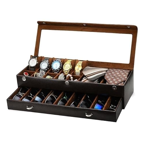 essart Faux Leather Croro-Finish-Print Sunglasses case Double Storey Magnetic Closure Sunglasses Box Organizer, Transparent lid Feature (FG-3UPI-62Q2) 3