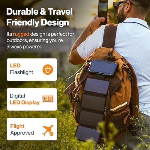 Ambrane Solar Powerbank 10000mAh with 5 Solar Panels, 5 Days Recharge time in Sunlight, 22.5W Fast Charging, USB & Type C Output for iPhone, Android & Other Devices, Led Flashlight (Solar 10k, Black) 3