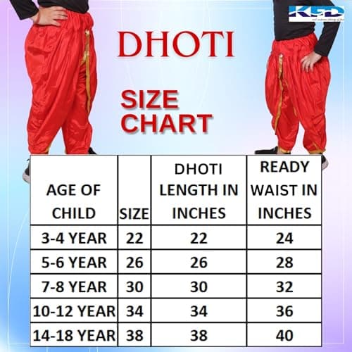 Kaku Fancy Dresses Red Dhoti For Kids, 7-8 Y, Unisex, Traditional, Polyester, Lightweight, Pull-On, Solid 4