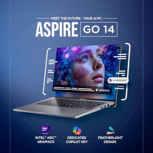 acer AspireGo14, Intel Core Ultra5 125H AI Processor,Office 2024 + M365 Basic, 16 GB RAM, 512 GB SSD, WUXGA IPS, 14.0"/35.56 cm, Win 11 Home, Steel Gray, 1.5 kg, AG14-71M, Backlit KB, Premium Laptop 3