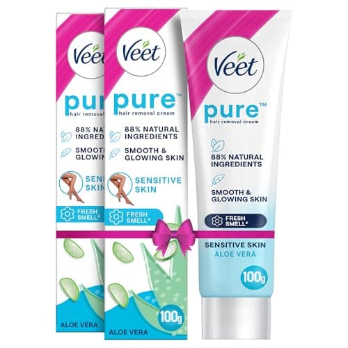Veet Pure Hair Removal Cream for Women For Sensitive Skin - 100g (Pack of 2)| Suitable for Legs, Underarms, Bikini Line, Arms | Long Lasting Smoothness