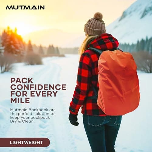 MUTMAIN Bag Cover Waterproof 40L to 50L PU Coated Rain Cover for Backpack Bags, Suitable Bags for Laptop, School, Tail, Trekking, Travel Bag with Adjustable Buckle (Orange) 5