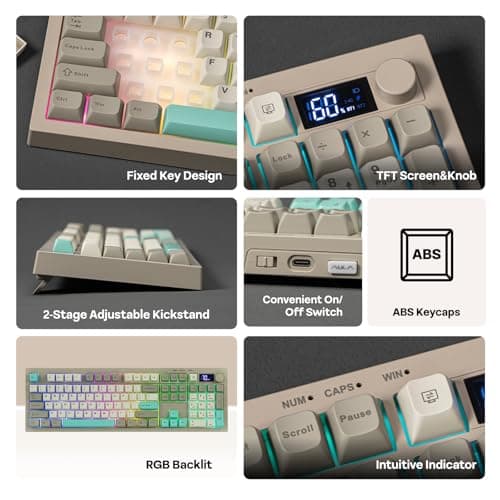EPOMAKER AULA S102 PRO Membrane Gaming Keyboard with TFT Screen, Volume Knob & Number Pad, BT/2.4G/USB, RGB Backlit, Creamy Silicone Structure, Silent Keyboard for PC Game/Office (Grey) 3