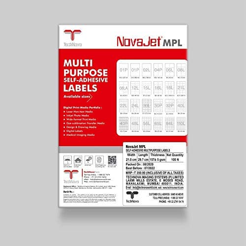 Novajet Multipurpose Label For Inkjet/Laser Printer 4 Label (Size Of Lable 100 Mm X 145 Mm) In A4 Sheet (100 Sheet), 100 Labels 2