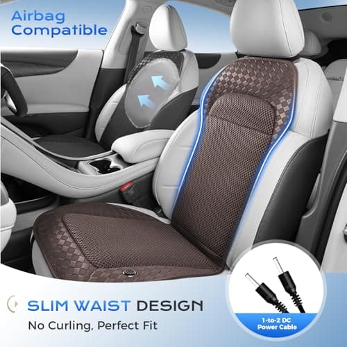 Coverado Summer Cooling Car Seat Cushion, 12V-24V Dual Blowing & Suction Ventilated Pad with 8 Turbo Fans, 3-Speed Adjustable Universal Fit for Hot Weather Car, SUV, Truck & Van-Brown 5