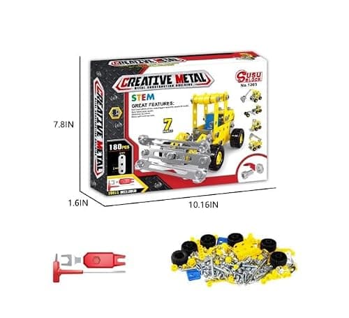 Chocozone 180pcs Metal Blocks Stem Educational Toys Engineering Building Blocks & Construction Set Toys for 8+ Years Old Boys & Girls 5