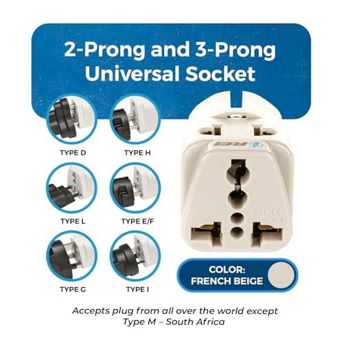 OREI Europe Travel Adapter, India to Europe (Schuko) Plug - Type E/F India to Europe Adapter - 2 in 1 - Perfect for Laptop, Camera Charger and More - CE, RoHS - Beige. 3