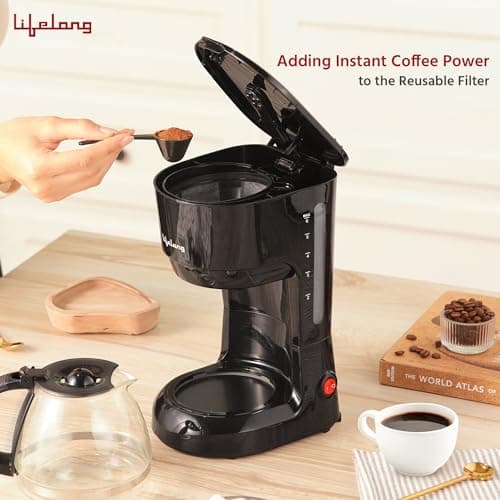 Lifelong Drip Coffee Maker for 5 Cups - Coffee Machine with Water Level Indicator, 750ml Borosilicate Carafe Glass Jar of 600W- Detachable Coffee Filter- Coffee Maker Machine for Home & Office (Black) 5