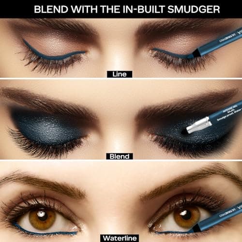 FACES CANADA Ultime Pro Intense Gel Kajal With Smudger & Sharpener - Blue, 1.2 g | 24 Hr Long Stay | Waterproof & Smudgeproof | One Swipe Smooth Application | 3-in-1 Kajal, Eyeliner, Smokey Eyeshadow 3