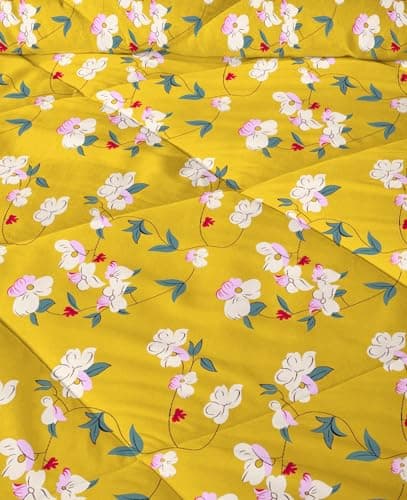 VAS COLLECTIONS 220 GSM Reversible Microfiber AC Comforter/Duvets for Mild Winter | All Season Single Size 3 Layered Quilted Blanket for Single Bed (230 cm x 150 cm, Floral, Yellow) 5