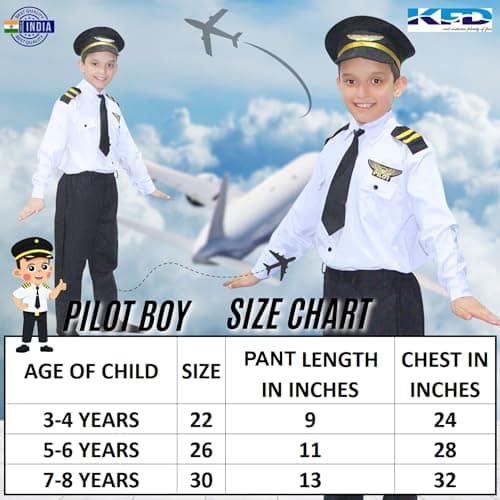 Kaku Fancy Dresses Polyester Our Community Helper Pilot Costume For Kids White Pilot Shirt & Black Pant With Black Cap For Boys & Girls - 7-8 Years 4