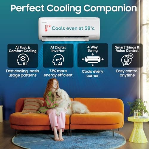 Samsung 1.5Ton 5Star,New Star rated, Bespoke AI Inverter Smart Split AC (Wifi, Energy Saving, Voice Control, Powerful Cooling, Copper, Digital Inverter, 4 Way swing, White,AR50H18D1NHNNA) 5