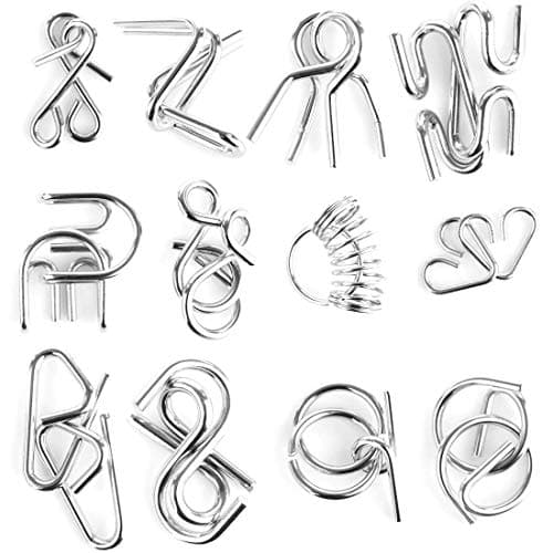 PLUSPOINT Brain Teasers Stainless Steel Metal Wire Puzzle Toys - Assorted Metal Brain Game for Return Gifts, Party Favors, Prizes, Disentanglement Puzzle Unlock Interlock Toys Mental IQ Teaser (12 pc)
