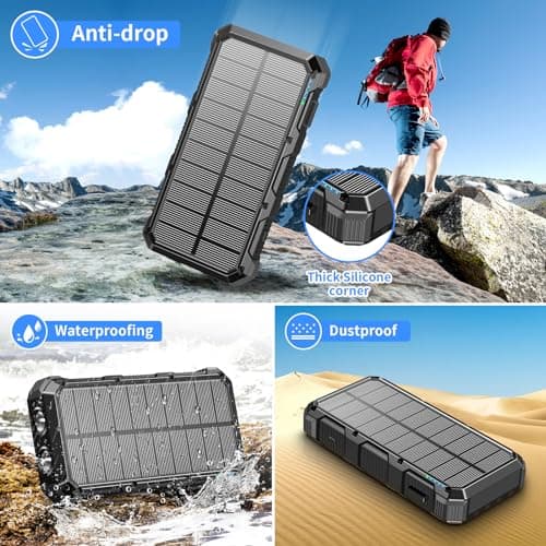 Solar Charger Power Bank 49800mAh Wireless Charger QC 3.0 Fast Charging Power Bank 8 Outputs 4 Inputs Solar Portable Charger Compatible with All Mobile Devices,SOS/Strobe/Strong Flashlights (Black) 5