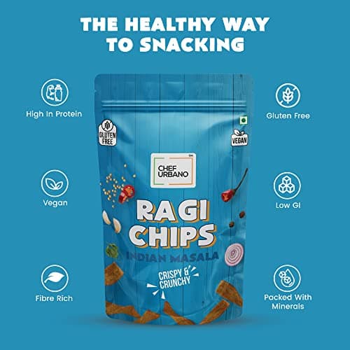 Chef Urbano Ragi Chips Indian Masala 85g PACK OF 2 | Gluten Free | | Vegan | Low GI| Crunchy Healthy Snacks | High Protein and Fiber Rich | Good for Diet | Good for Kids 4