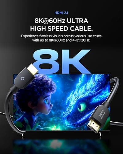 Spigen HDMI 2.1 Cable [8K@60Hz 48Gbps] eARC for Soundbar & Home Theater, PS5/Xbox Certified VRR ALLM Support Compatible with TV, Monitor & all Devices with HDMI port, 2M(6.6ft)- Black 2