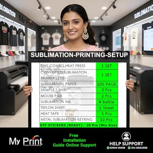 Complete Sublimation Printing Business Setup | T-Shirt & Mug Printing Machine | Heat Press 5 in 1 + Printer + Ink + Paper | Start Small Business | MY PRINT (with Slider Heat Press) 3